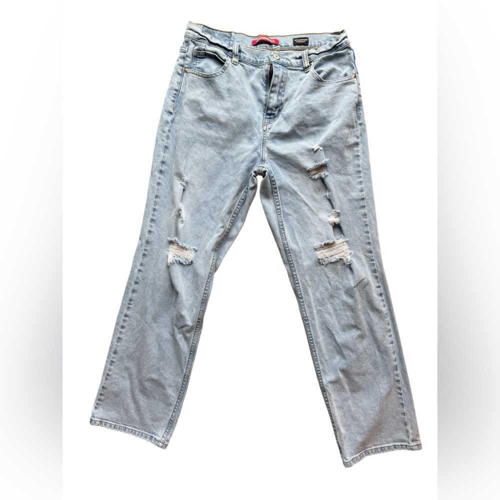 90's High Rise Straight Jeans Juniors 9 Light Wash Distressed Y2K Grunge